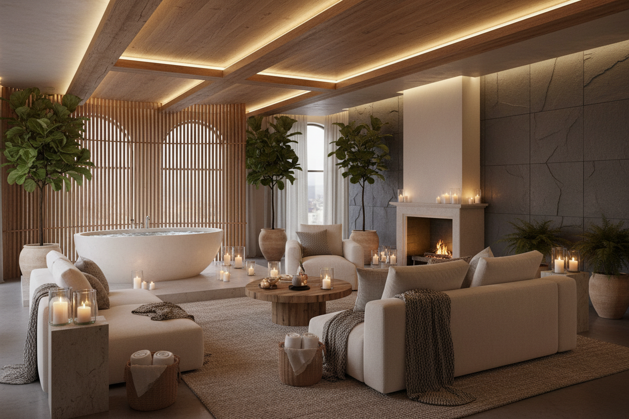 fais moi une image d'un loft prestige avec spa ambiance coconing 