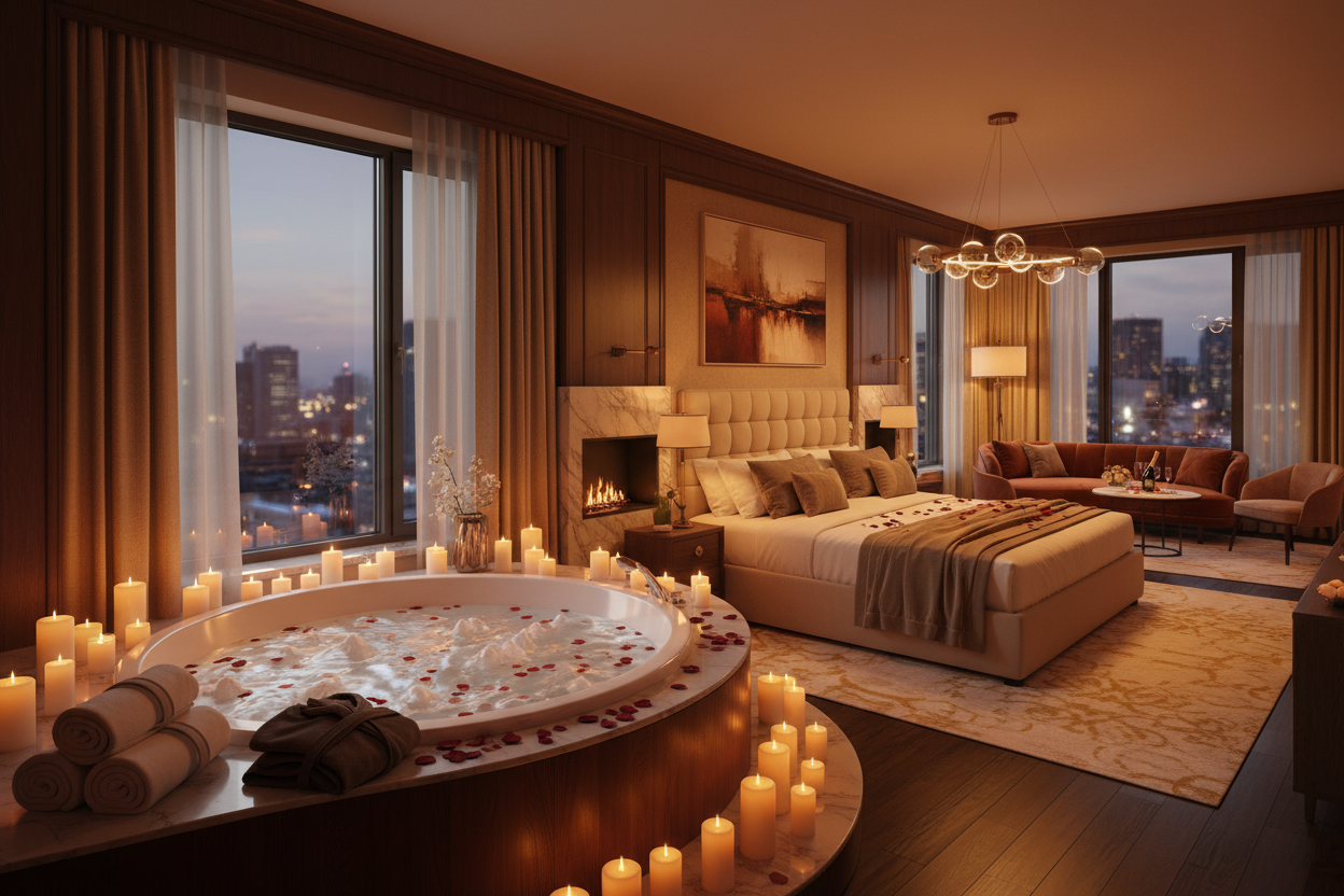 fais moi un logement love et jaccuzi 